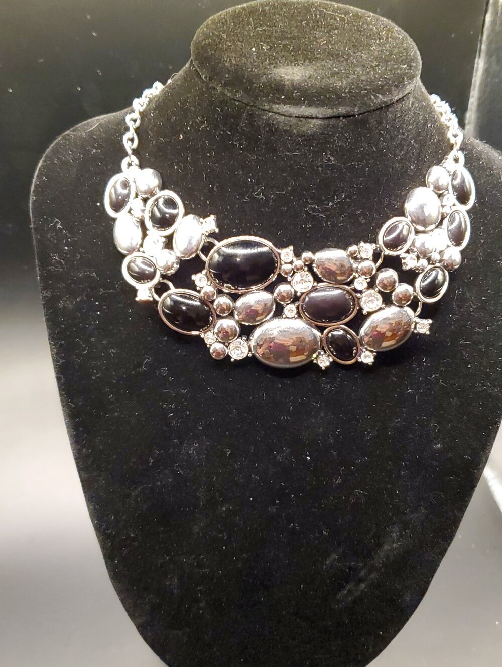 New Smokey Grey Crystal Mesh Chain Fringe Statement Bib Necklace